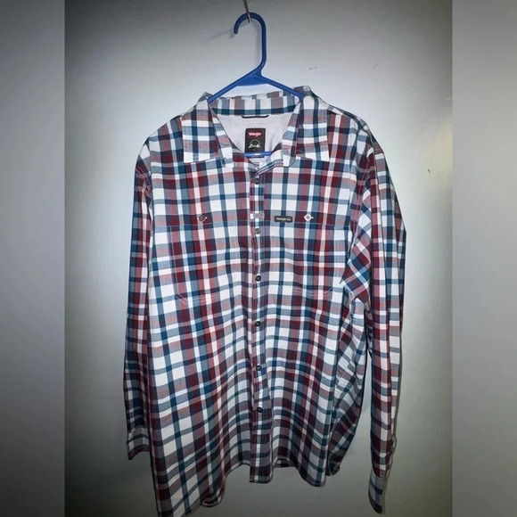 Wrangler men's Plaid Button Up Outdoor Work‎ Shirt XL button up collared hiking - Picture 1 of 3